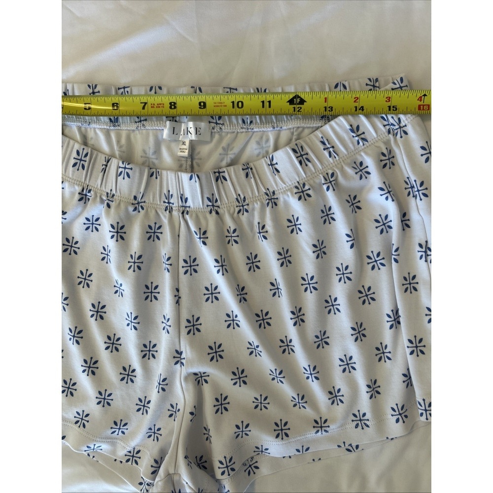LAKE Pajamas Womens XL Pima Cotton Long-Short Set White Blue Floral Starburst - Picture 8 of 10